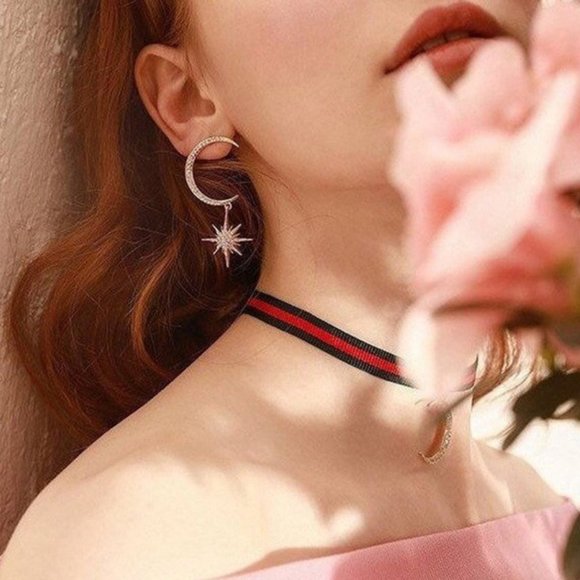 *NEW Silver/Gold Diamond Moon Star Drop Earrings - Picture 2 of 6